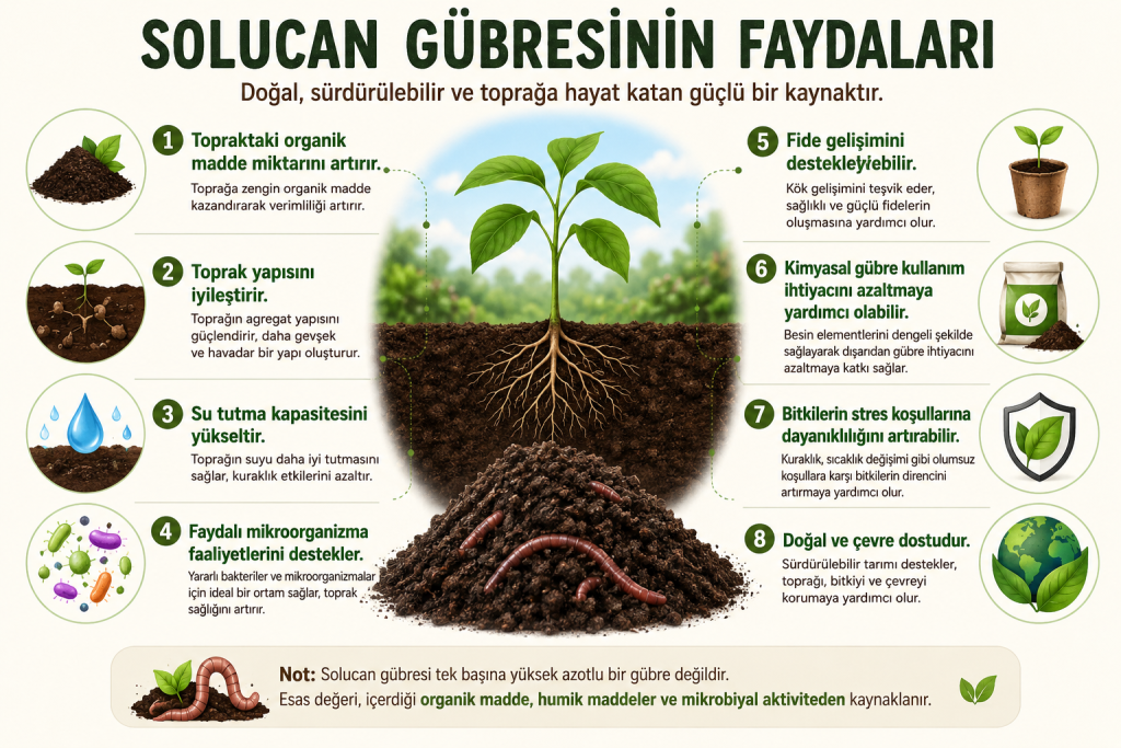 Solucan Gübresinin (Vermikompostun) öne çıkan avantajları ve Faydaları şunlardır.