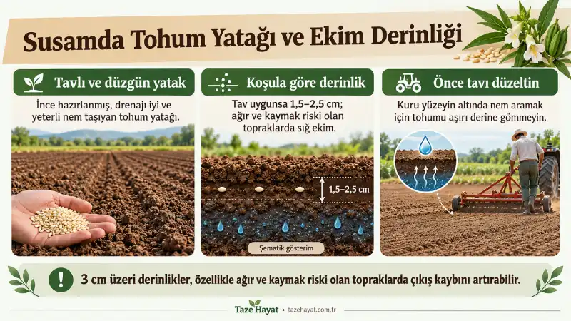 Susam ekiminde tohum yatağı ve ekim derinliğinin toprak tavına göre seçimi.